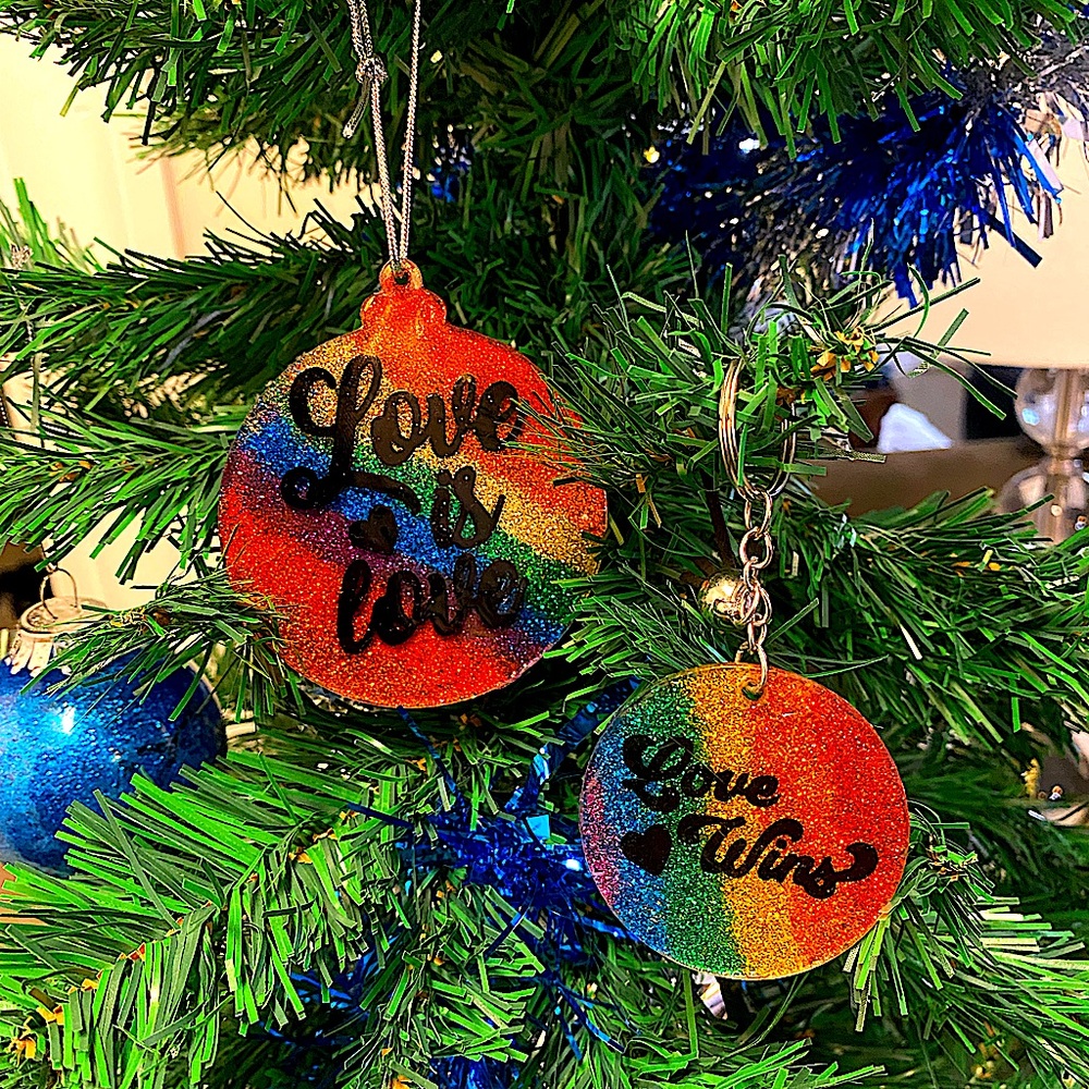 LGBTQ+ Rainbow Glitter Ornament & Keychain Bundle